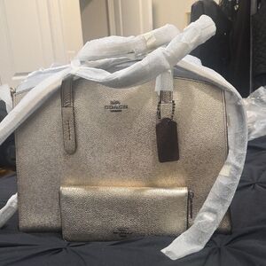 Coach Metallic Gold Satchel and Wallet Set Orig Price For Bag 350 Wallet 100
